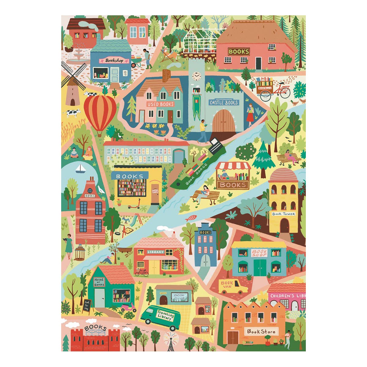 Puzzle Weekend Book Lover's Town, 1000 Piece Puzzle