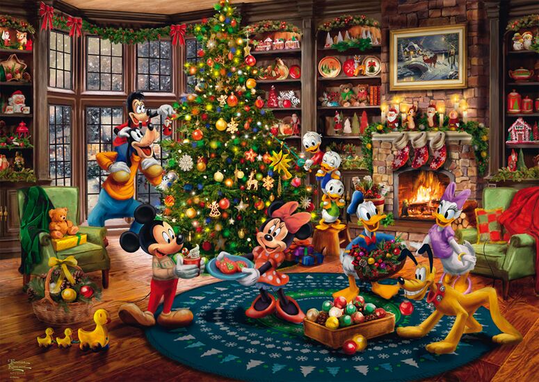 Schmidt Thomas Kinkade: Mickey and Minnie Trimming the Tree, 1000 Piece Puzzle - Imported