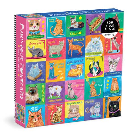 Mudpuppy Purr-fect Portraits, 500 Piece Puzzle