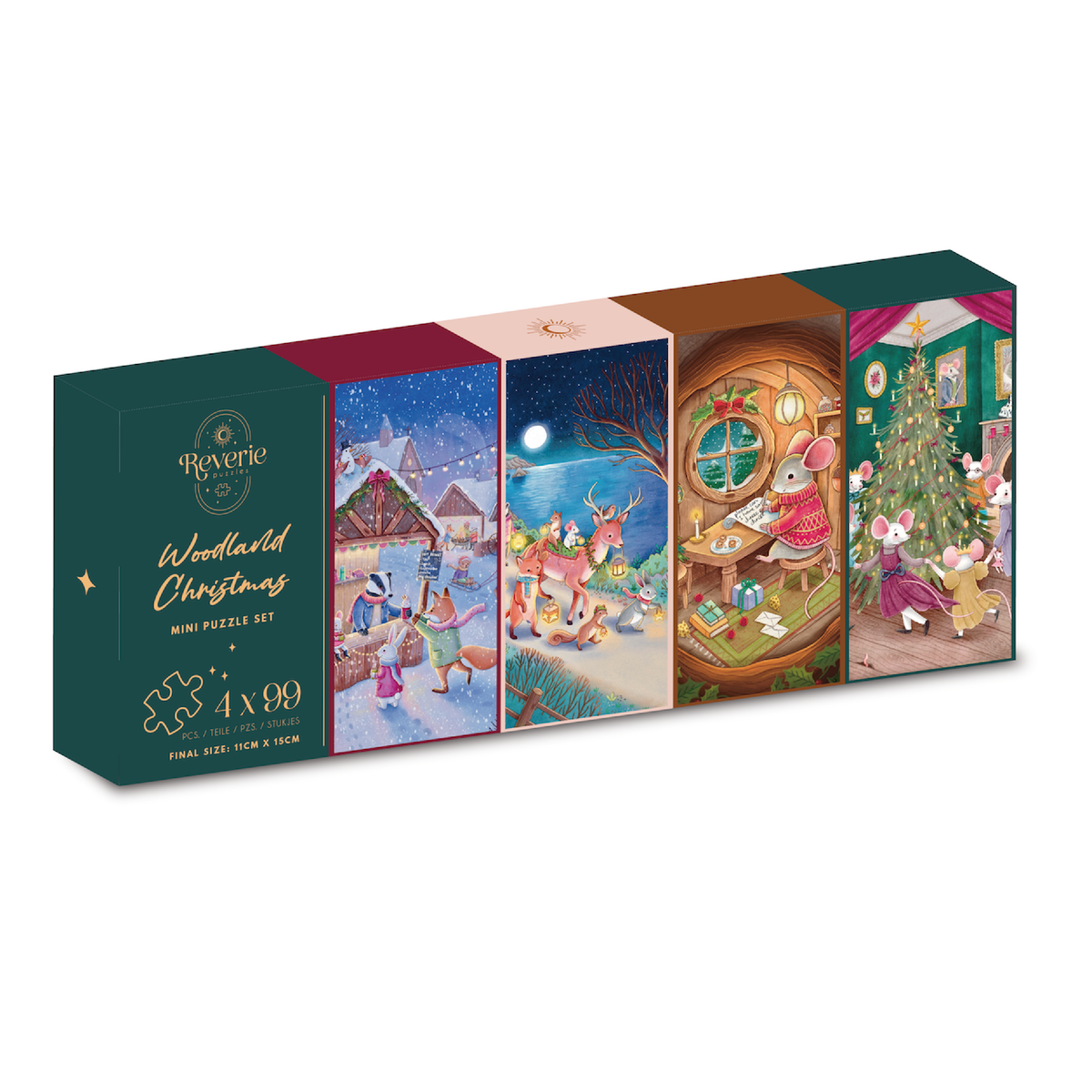 PRE-ORDER Reverie Woodland Christmas, 4 x 99 Piece Mini Puzzle Set