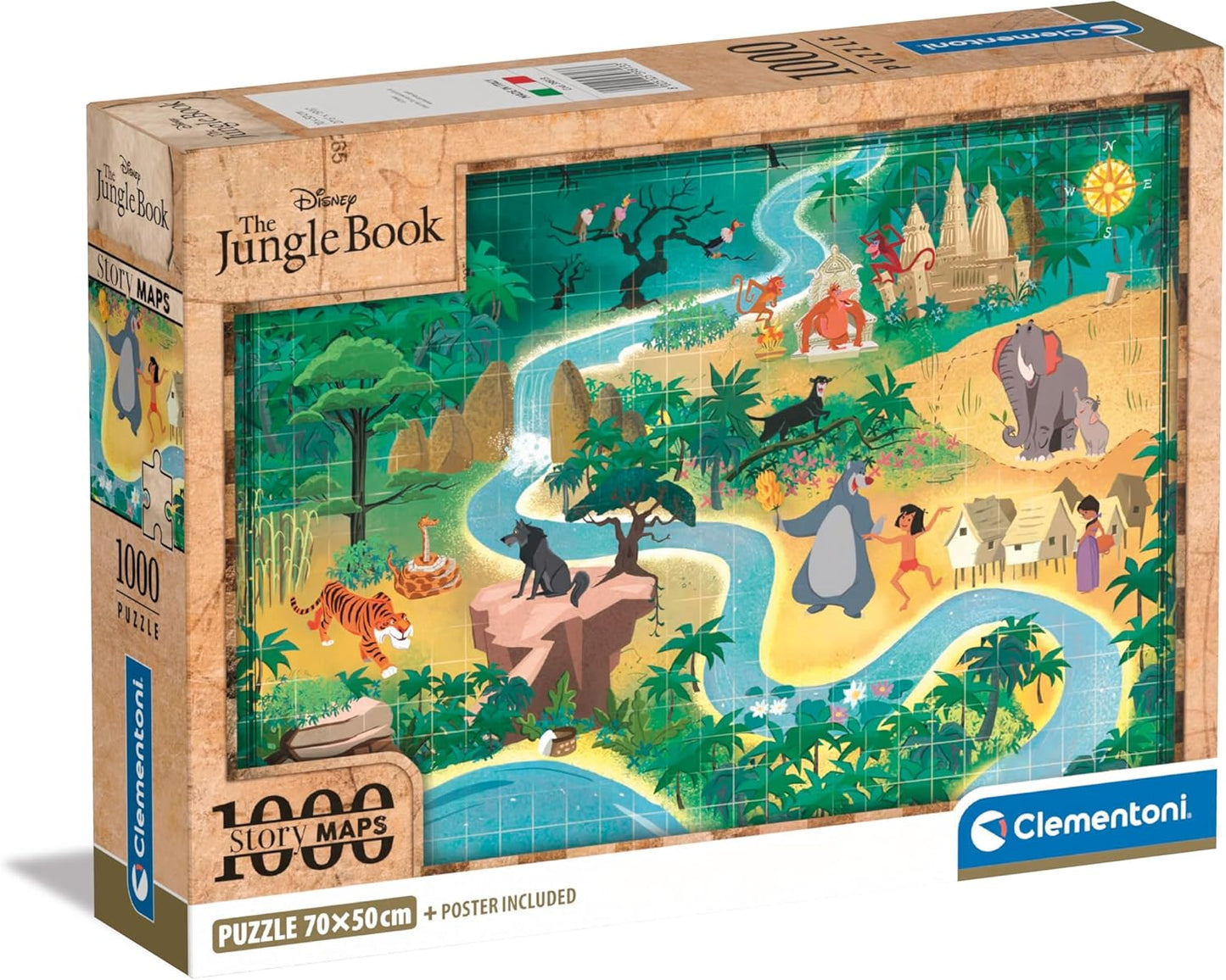 Clementoni Disney Story Maps: The Jungle Book, 1000 Piece Puzzle - Imported