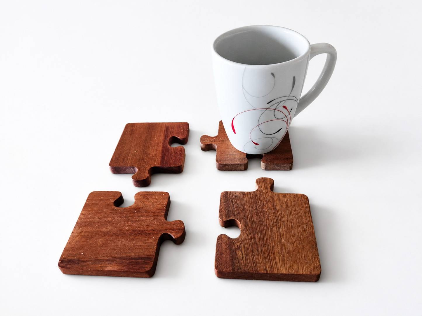 Wooden Puzzle Piece Coaster Set, Ebony