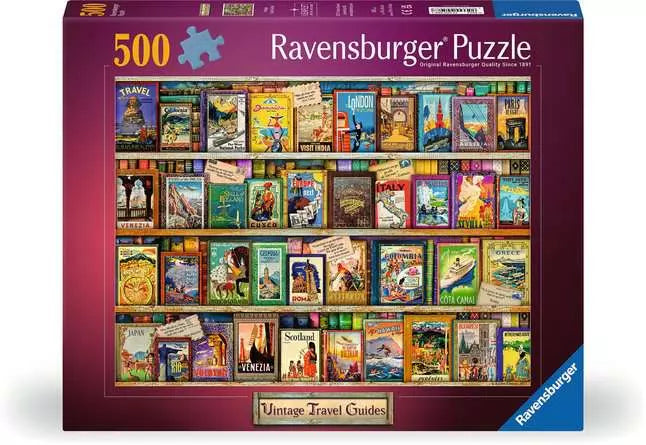 Ravensburger Vintage Travel Guides, Aimee Stewart, 500 Piece Puzzle - Imported