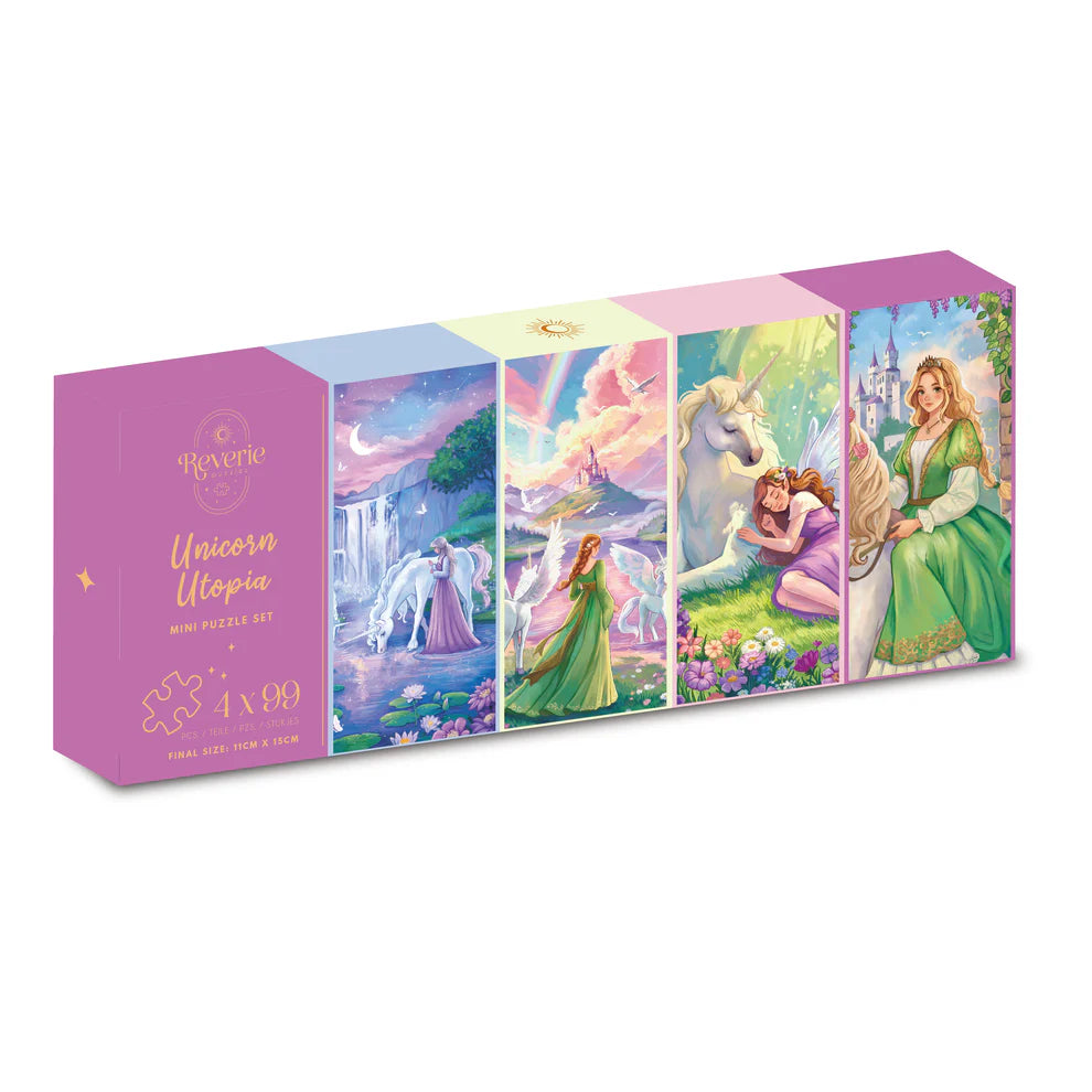 Reverie Unicorn Utopia, 4 x 99 Piece Mini Puzzle Set