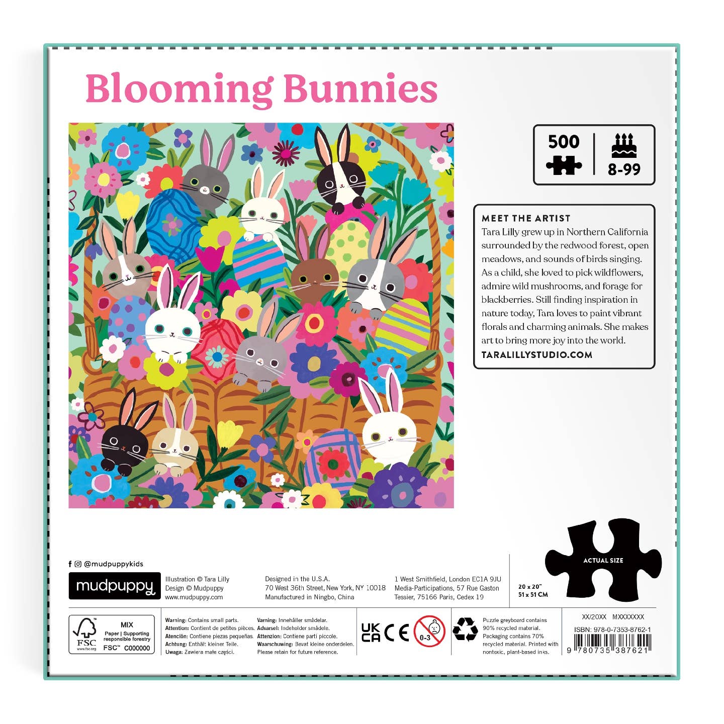 Mudpuppy Blooming Bunnies Foil Puzzle, 500 Piece Puzzle