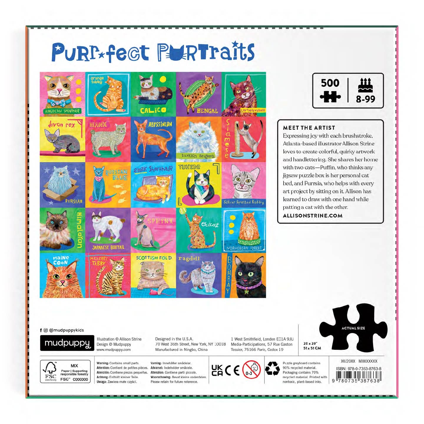 Mudpuppy Purr-fect Portraits, 500 Piece Puzzle