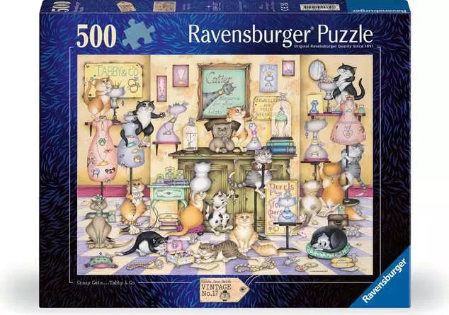 Ravensburger Crazy Cats: Tabby & Co, 500 Piece Puzzle - Imported