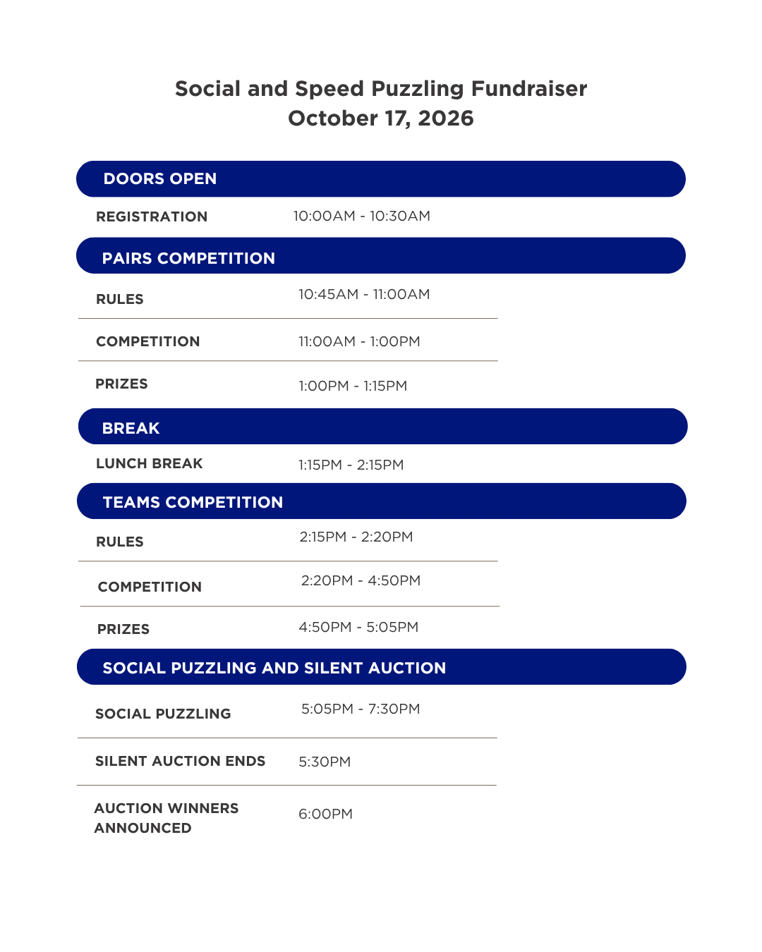 Social and Speed Puzzling Fundraiser Event Ticket