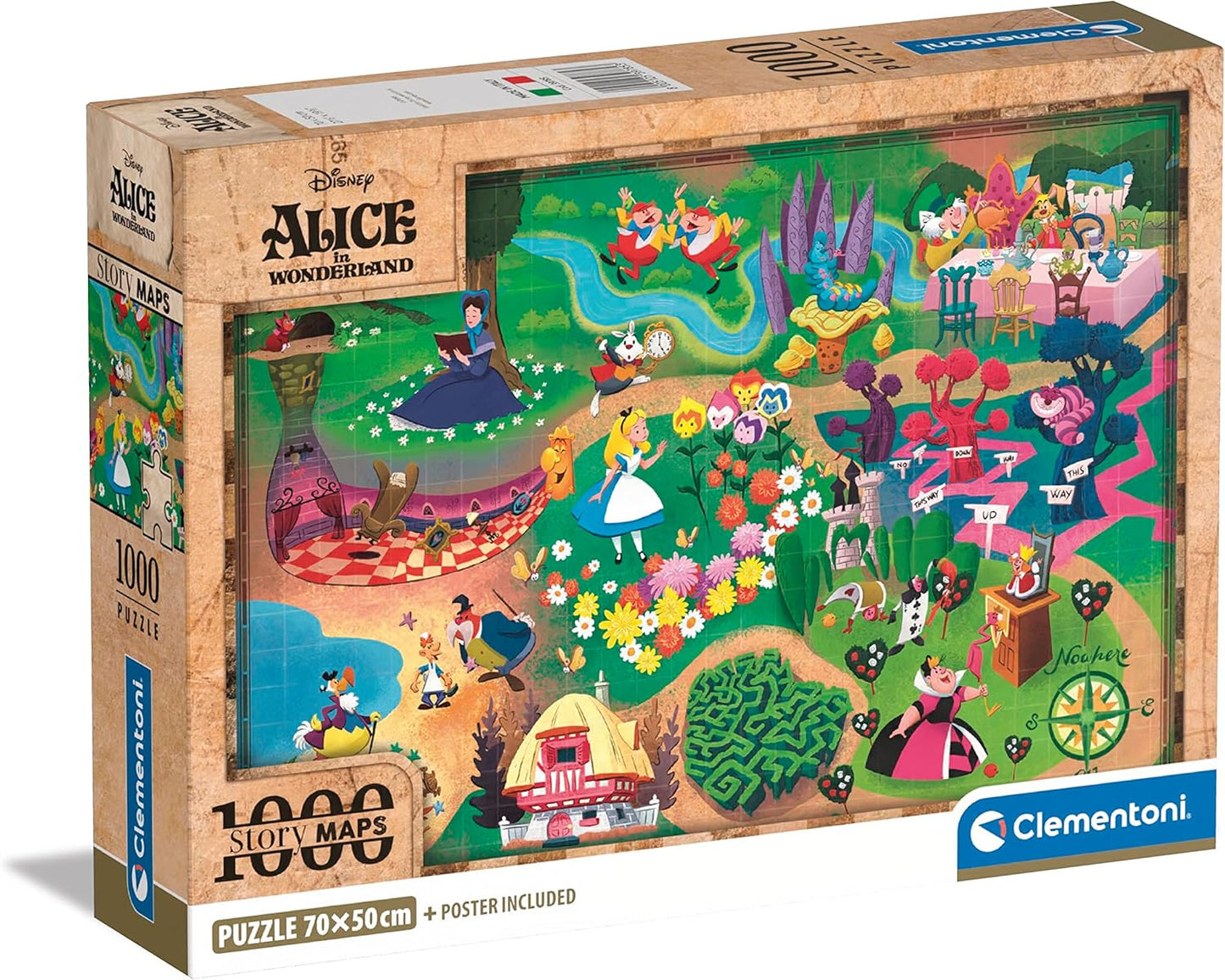 Clementoni Disney Story Maps: Alice in Wonderland, 1000 Piece Puzzle - Imported