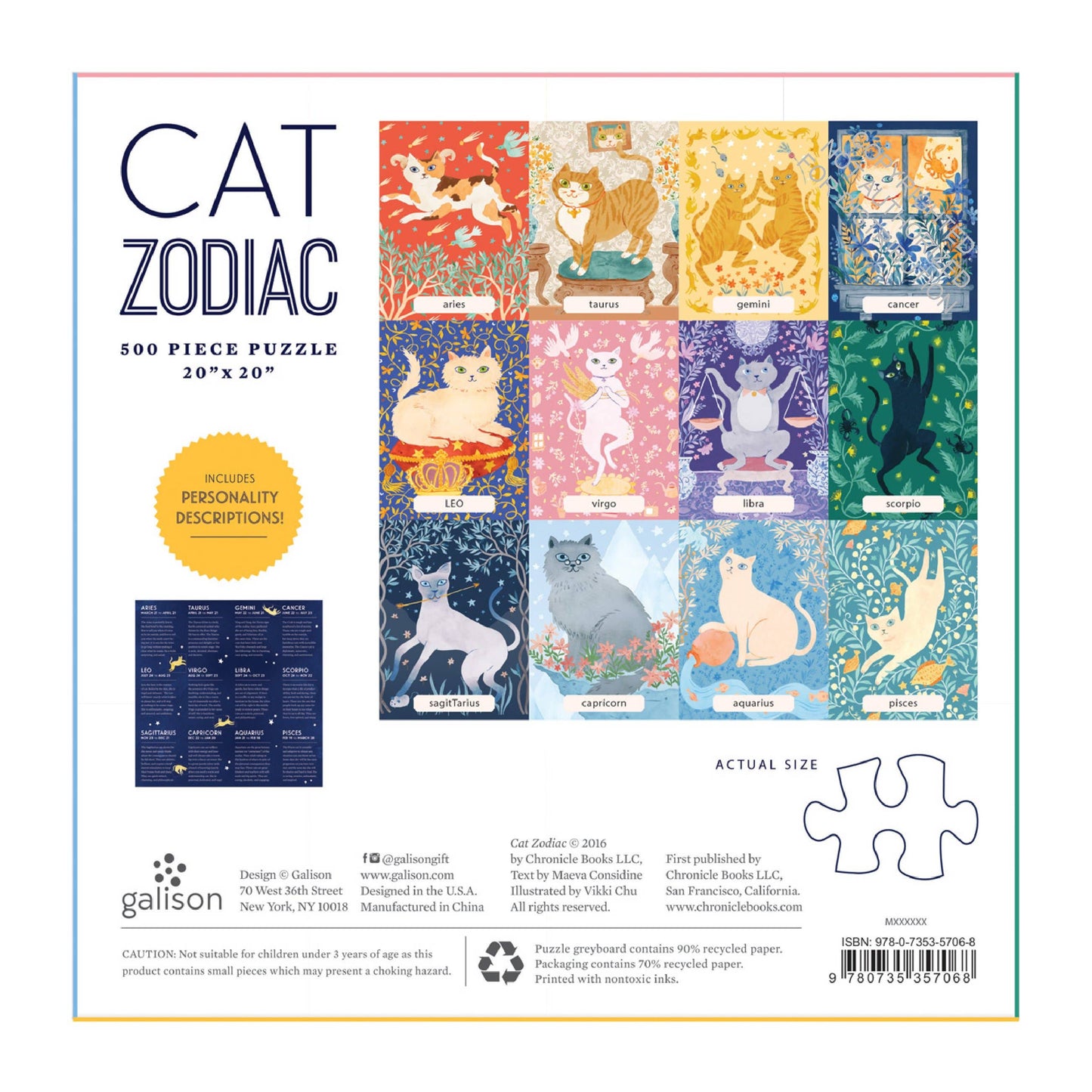 Galison Cat Zodiac, 500 Piece Puzzle