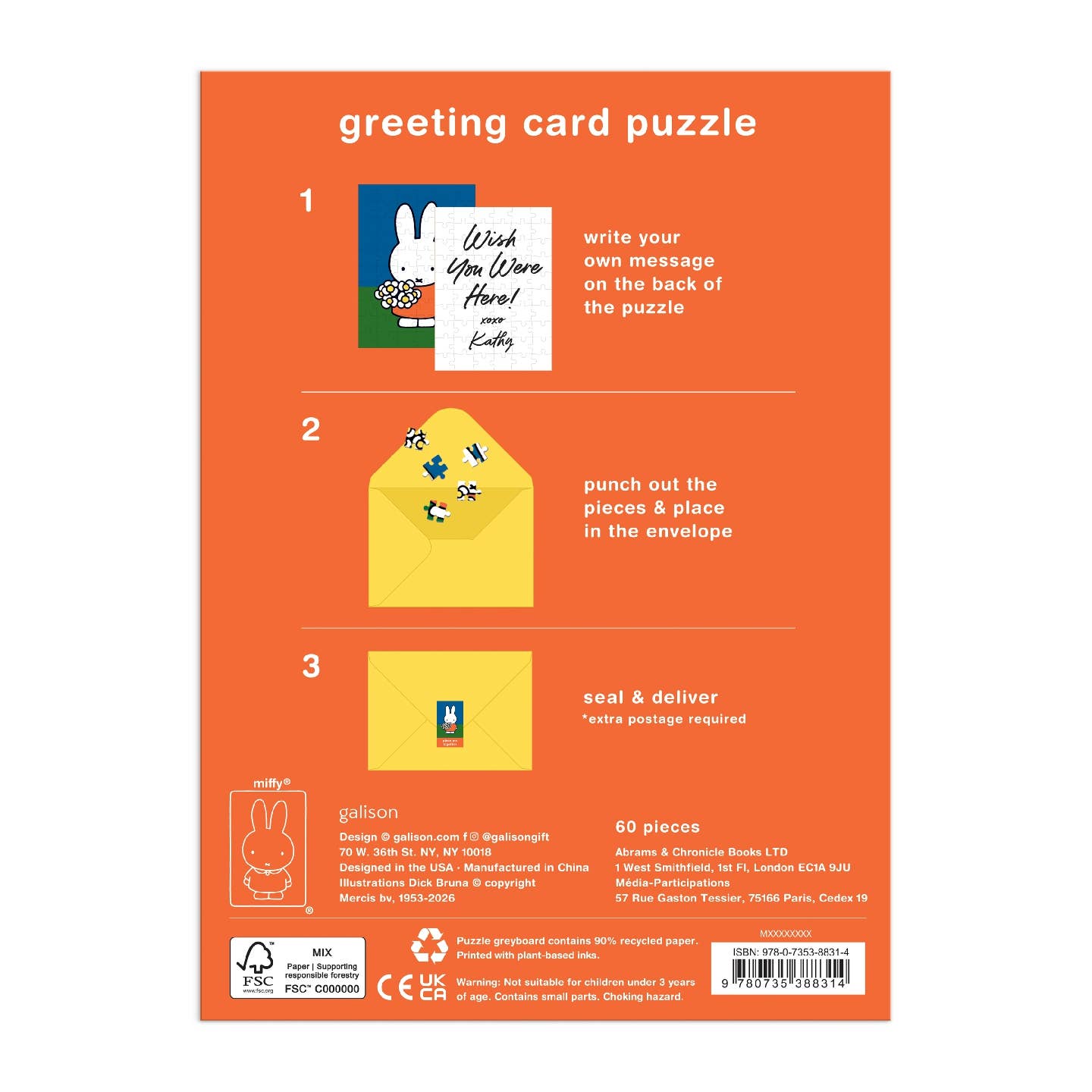 Galison Miffy with Flowers Greeting Card Puzzle, 60 Piece Puzzle