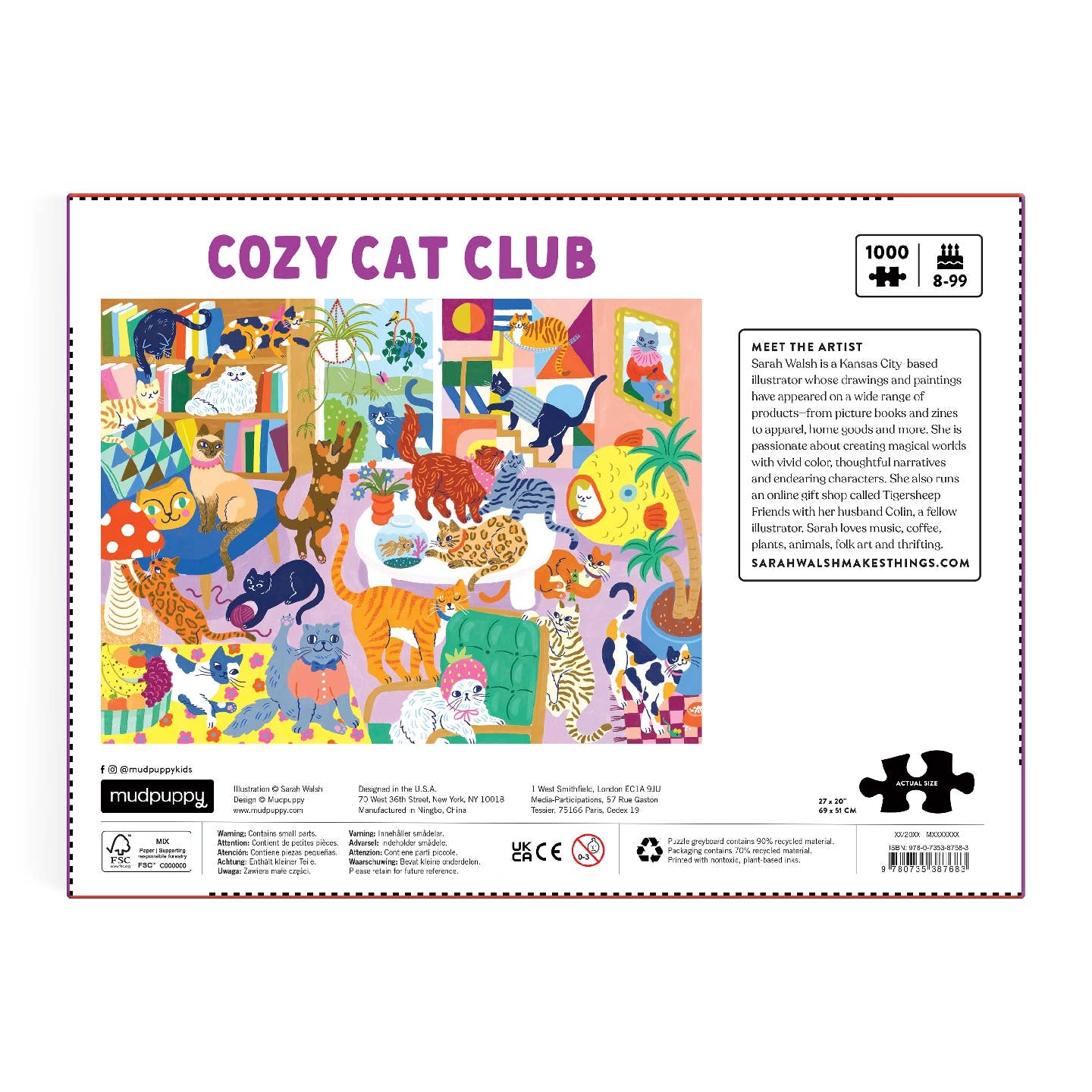 Mudpuppy Cozy Cat Club, 1000 Piece Puzzle
