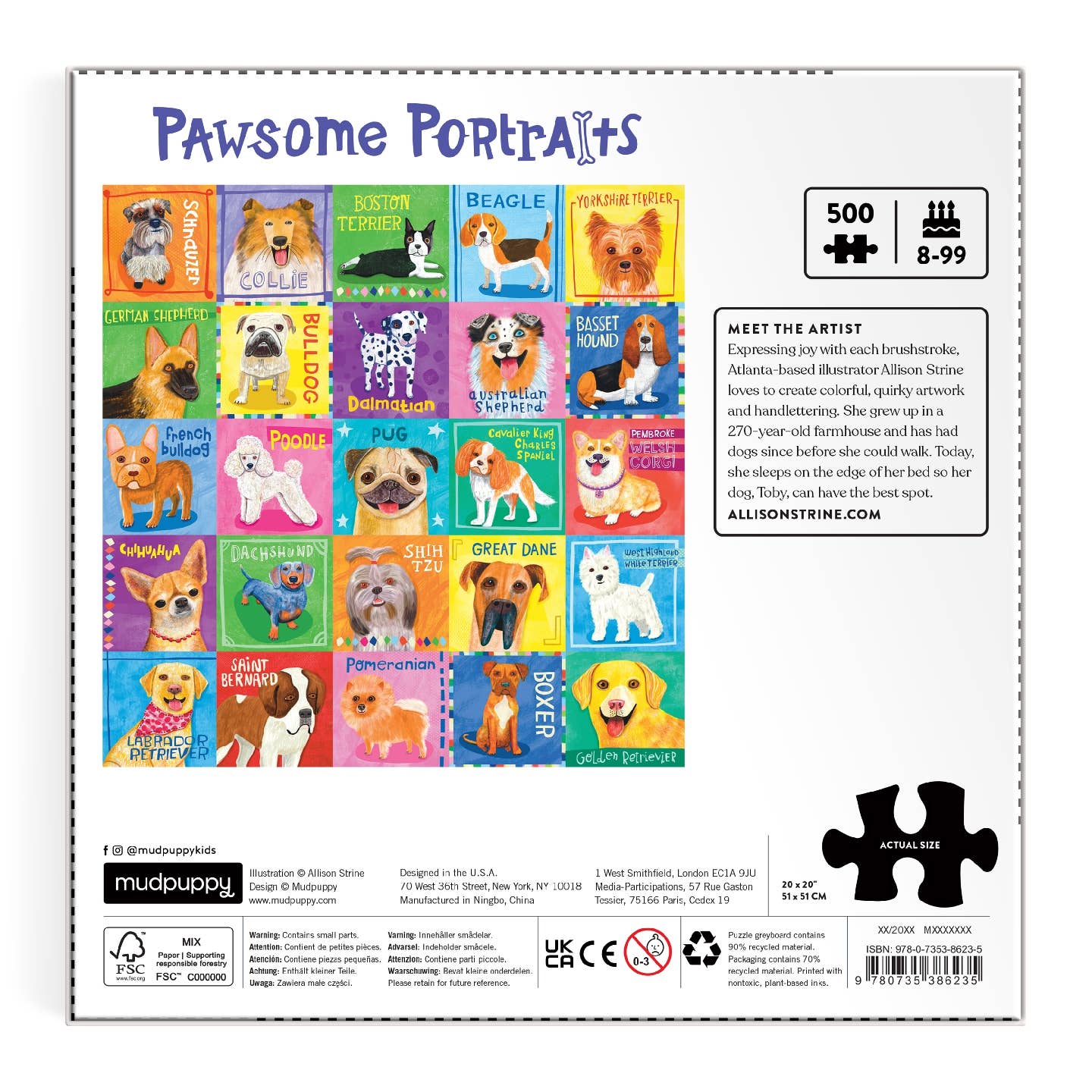 Mudpuppy Pawsome Portraits, 500 Piece Puzzle