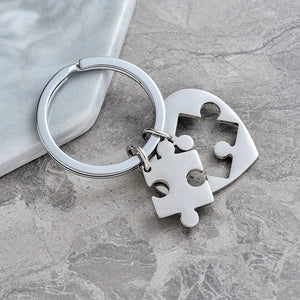 Heart And Jigsaw Piece Keychain