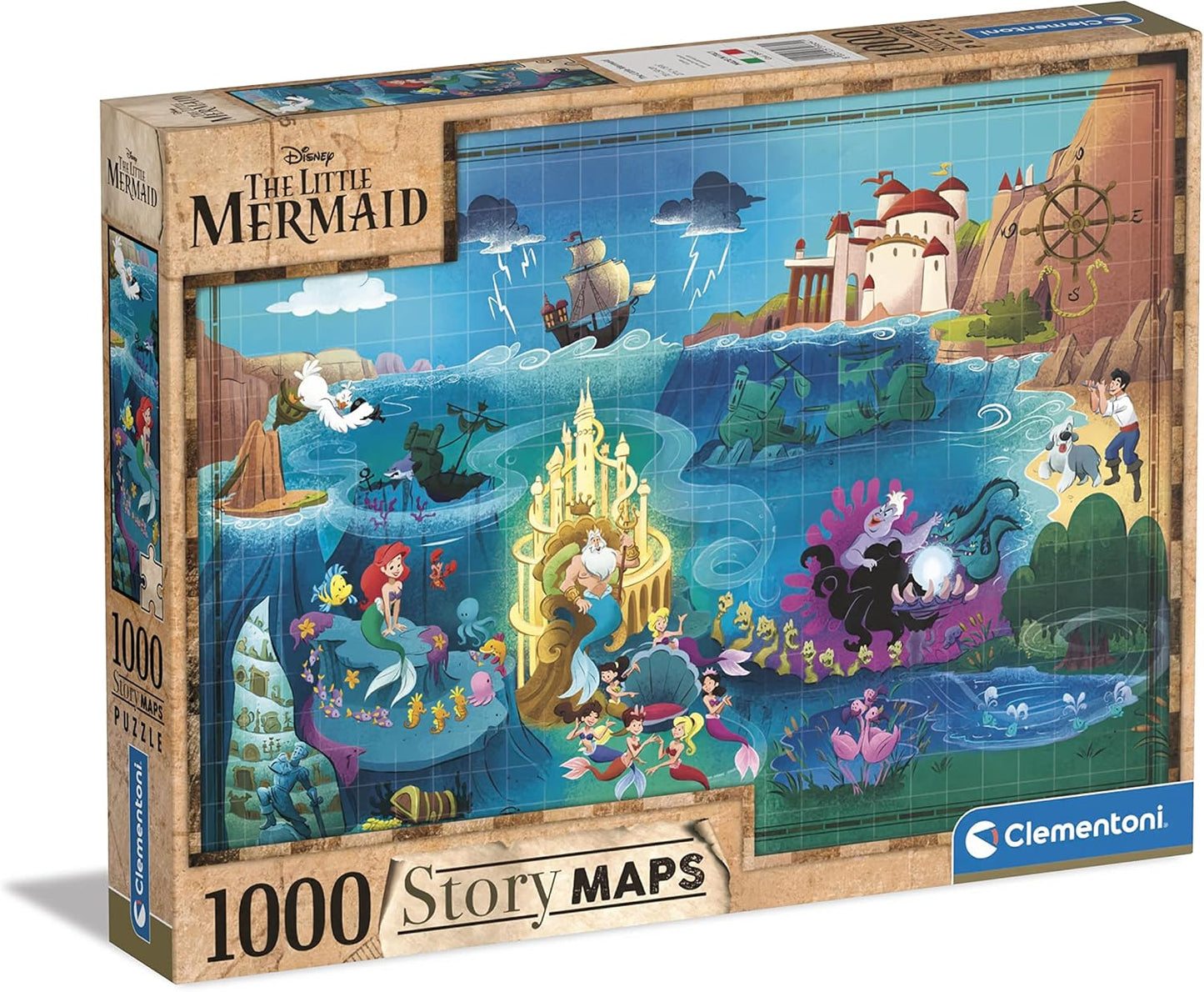 Clementoni Disney Story Maps: The Little Mermaid, 1000 Piece Puzzle - Imported