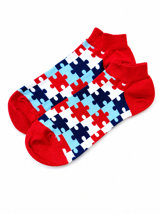 Unisex Ankle Puzzle Socks, Red