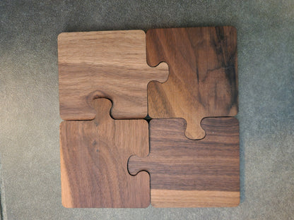 Wooden Puzzle Piece Coaster Set, Black Walnut