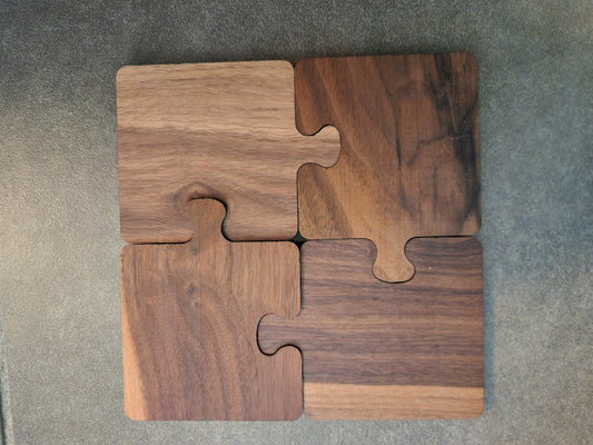 Wooden Puzzle Piece Coaster Set, Black Walnut