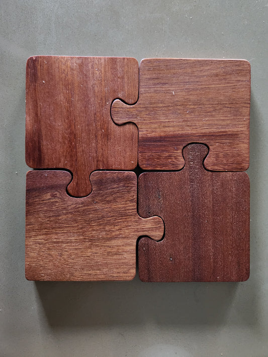 Wooden Puzzle Piece Coaster Set, Ebony