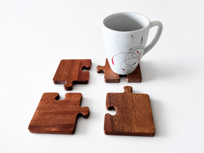 Wooden Puzzle Piece Coaster Set, Ebony