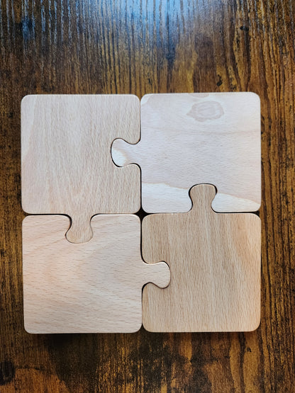 Wooden Puzzle Piece Coaster Set, Beechwood