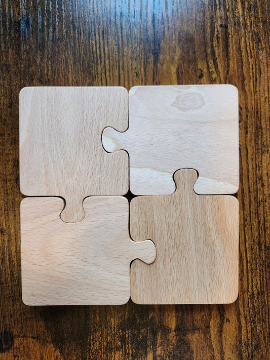 Wooden Puzzle Piece Coaster Set, Beechwood