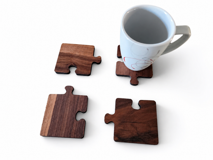 Wooden Puzzle Piece Coaster Set, Black Walnut