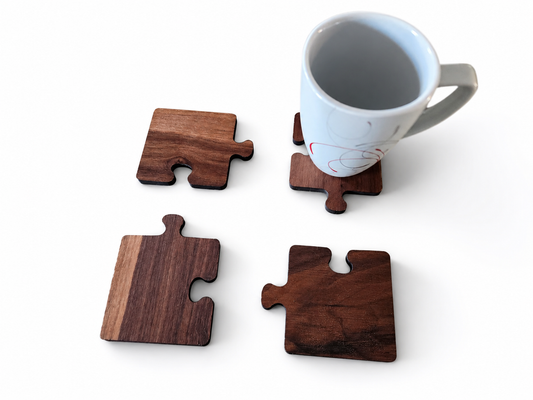 Wooden Puzzle Piece Coaster Set, Black Walnut