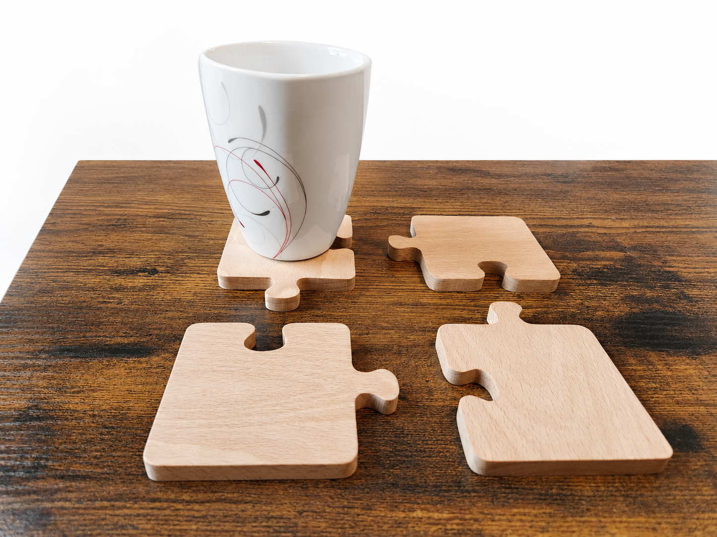 Wooden Puzzle Piece Coaster Set, Beechwood